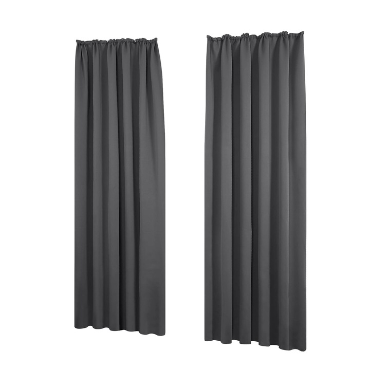 Set de 2 draperii opace, Deconovo, gri inchis, 140x245cm, izolare termica