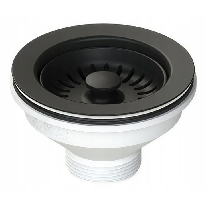 Сифон за кухненска мивка, Единичен, 90 мм, Черен