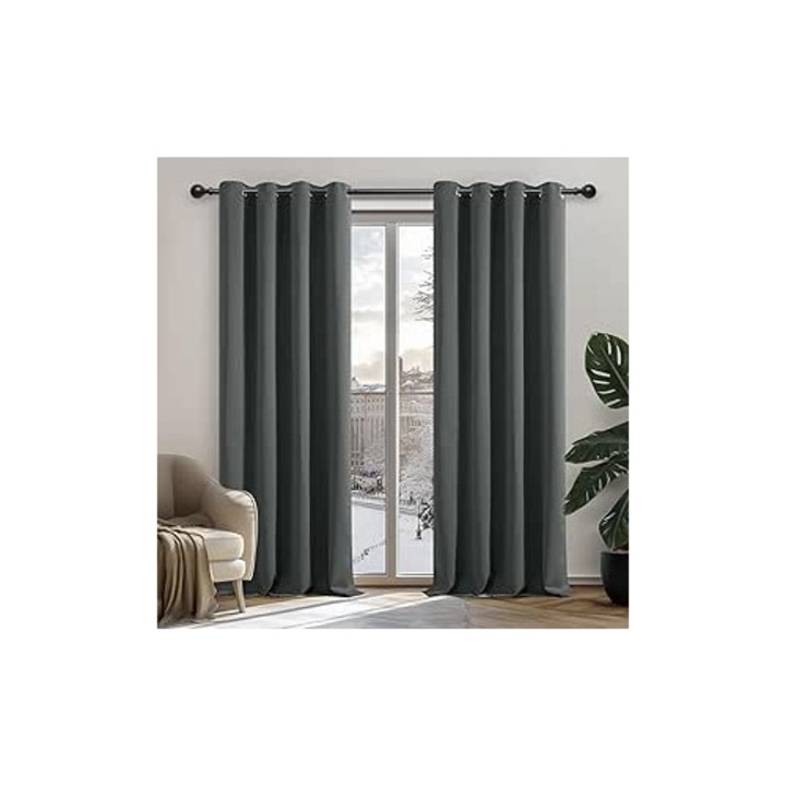 Deconovo 2 db-os sötétítőfüggöny szett, sötétszürke, 107x138cm, hő- és hangszigetelő