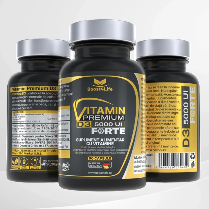 Vitamin PREMIUM D3, Boost4Life, 5000 UI D3, 125 mcg, MGCaps® softgels, 60 capsule