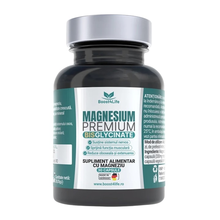 Magneziu Bisglicinat PREMIUM, Boost4Life, 30 capsule vegane, 815mg, pentru sanatatea muschilor si oaselor