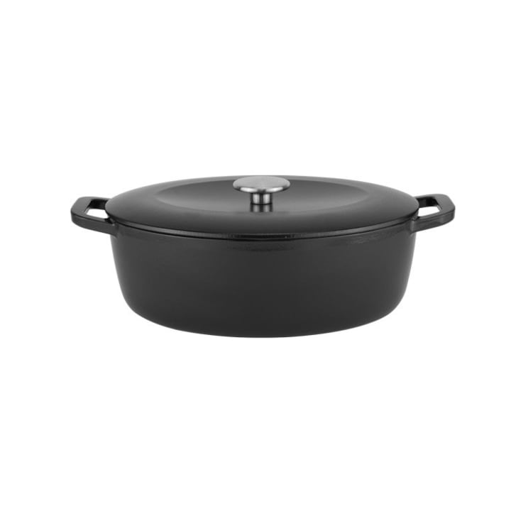 Oala ovala din fonta emailata cu capac 5, 5litri, 31, 7x24, 9xh11cm, negru mat