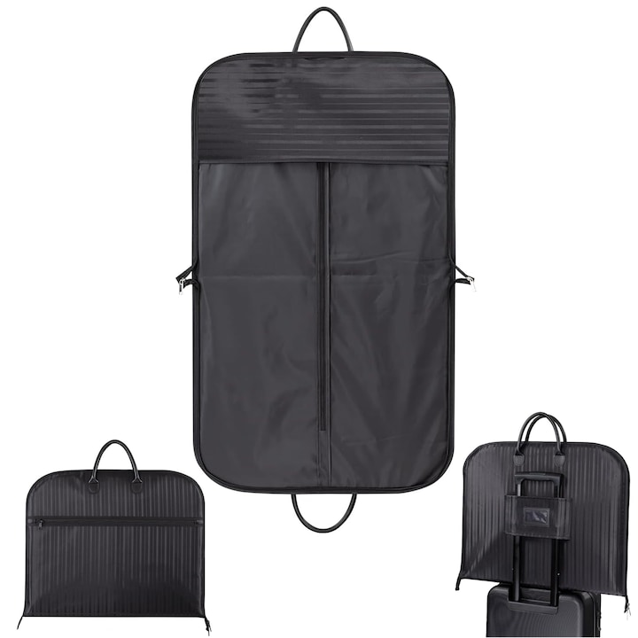 Geanta pliabila pentru imbracaminte, cu husa pentru carucior de bagaje, negru, 60x100cm, organizator de calatorie, geanta pentru costum de calatorie