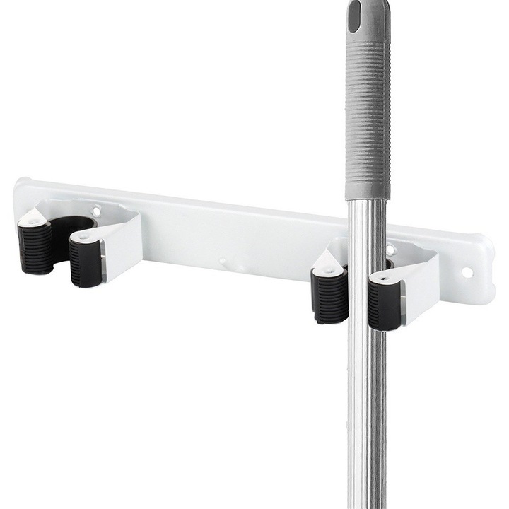 Suport Pentru Mop Si Unelte, Progarden, 22x5x3.5 cm, Gri, Fabricat Din Metal, Rezistent Si Solid, Doua Locuri Pentru Suspendare Si Carlig, Montaj Usor
