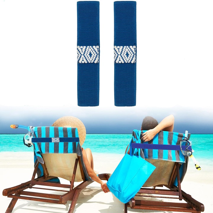 Set 2 Benzi pentru mentinerea prosopului – SecureGrip BeachLine, Material Elastic, Rezistenta Crescuta, Solutie Practica, Fixare Ferma, Potrivita pentru Toate Dimensiunile Standard de Prosop, Accesoriu Inedit, 100x5 cm, Albastru