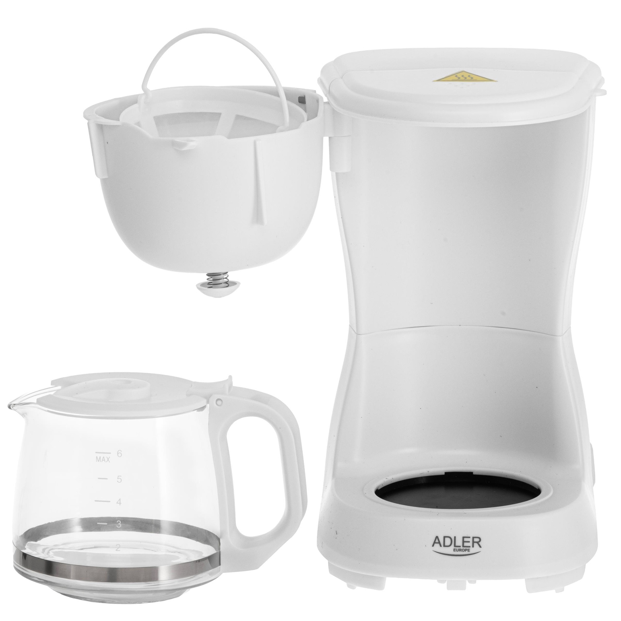 Ekspres de cafea Adler AD 4381W, 0,6L, functie de mentinere a temperaturii, blocare picurare, alb, 14,7x19x25,5cm