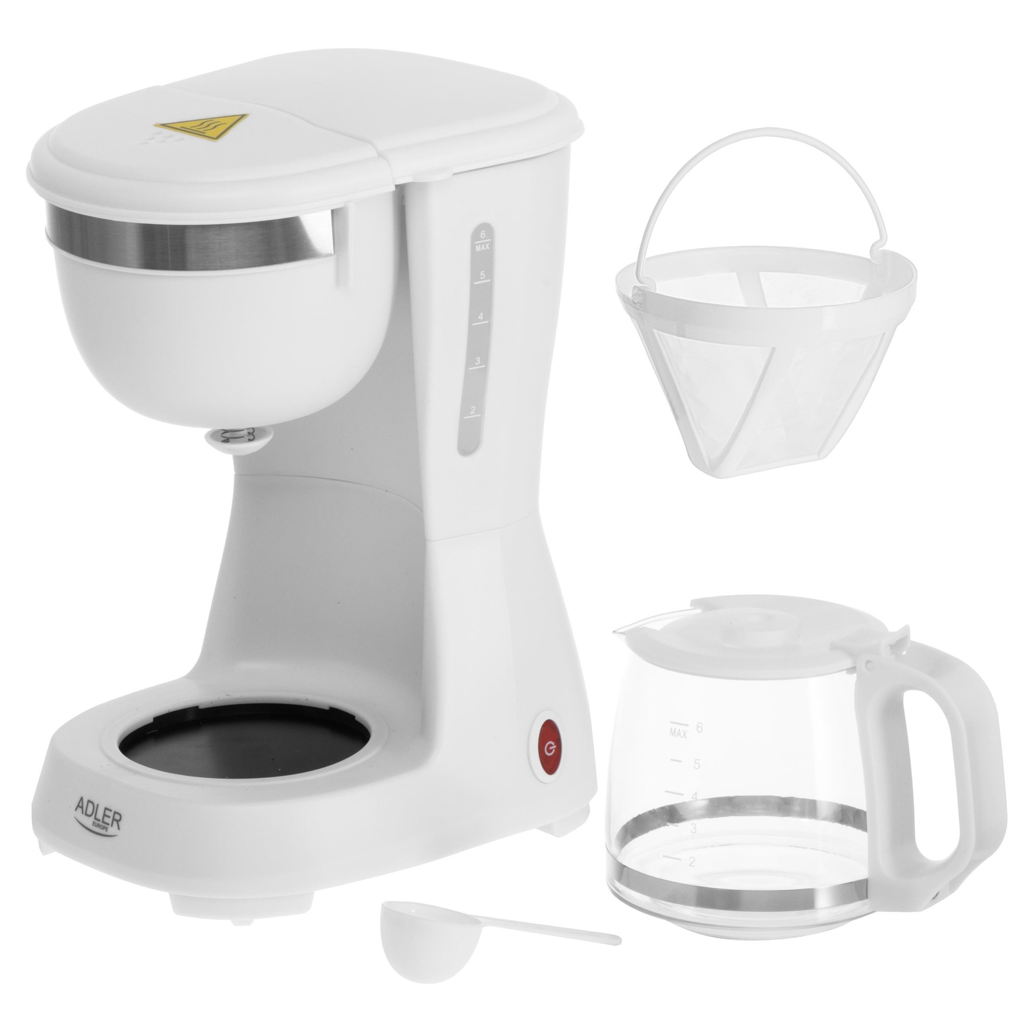 Ekspres de cafea Adler AD 4381W, 0,6L, functie de mentinere a temperaturii, blocare picurare, alb, 14,7x19x25,5cm