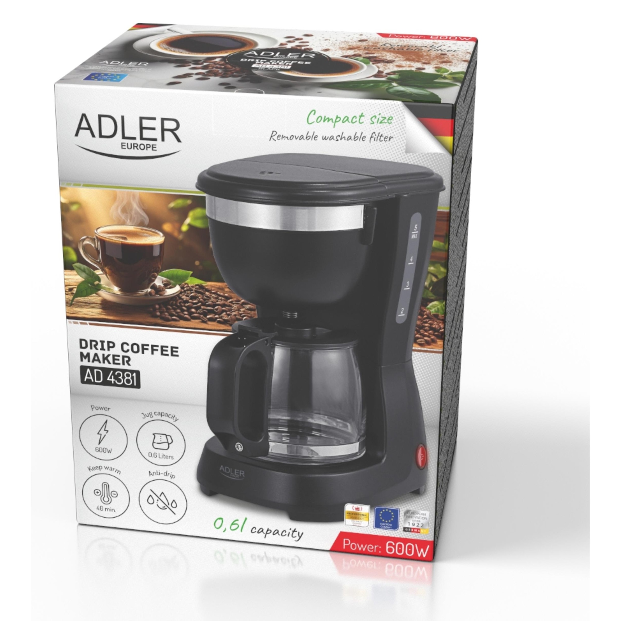 Espressor filtru Adler AD 4381b compact negru 0.6L