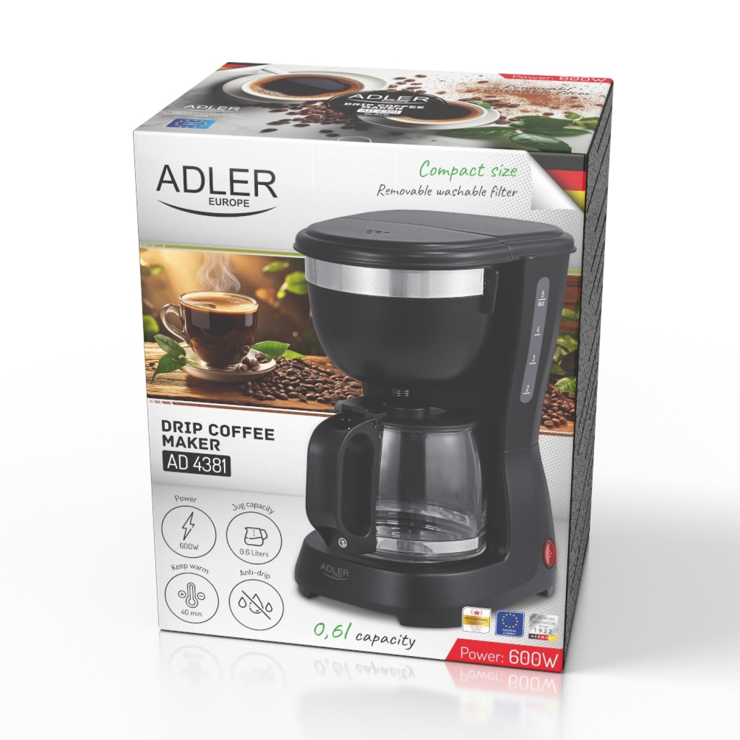 Espressor filtru Adler AD 4381b compact negru 0.6L