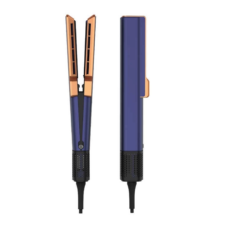 Преса за коса с горещ въздух 2 в 1 Mesky Airflow, синя, модерен дизайн, патентована, усъвършенствана технология за едновременно сушене и изправяне, освобождаване на отрицателни йони, без увреждания от топлина, идеална за всички типове коса