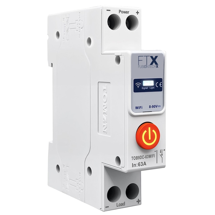 Intrerupator inteligent Tuya, WiFi, 63A, 8–90V DC, cu functie de monitorizare, contor consum si timer, FusionTechX®