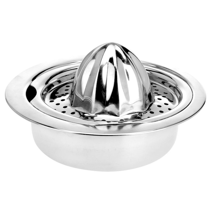 Presa manuala pentru citrice Artemis, inox, 16x8cm, cu recipient, argintie