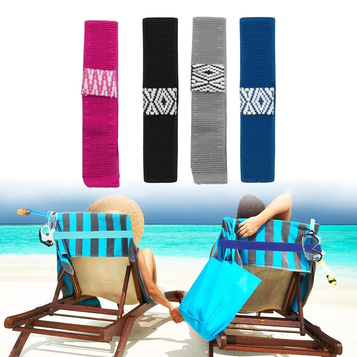 Set 4 Benzi pentru mentinerea prosopului – SecureGrip BeachLine, Material Elastic, Rezistenta Crescuta, Solutie Practica, Fixare Ferma, Potrivita pentru Toate Dimensiunile Standard de Prosop, Accesoriu Inedit, 100x5 cm, Multicolor