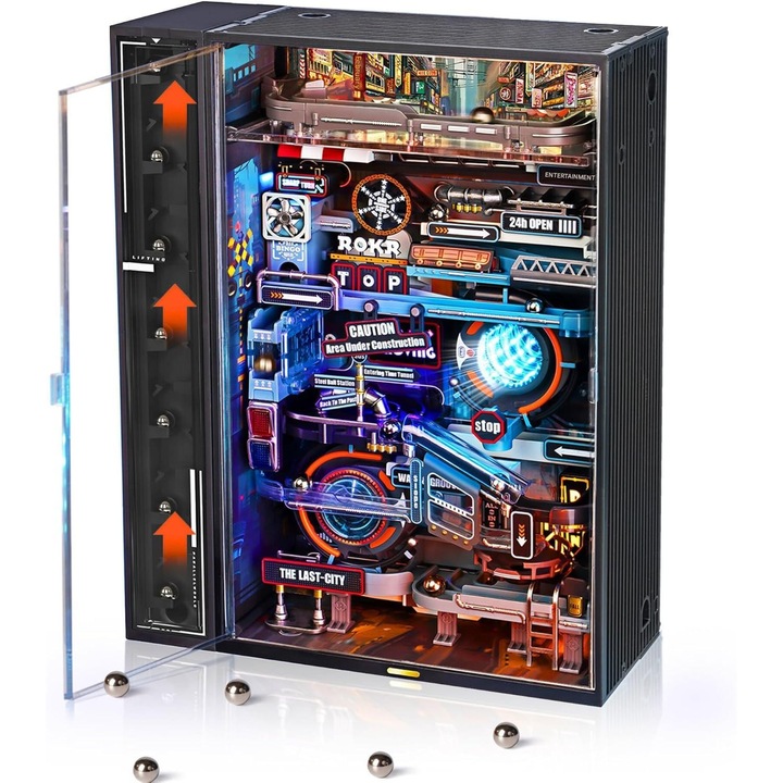 3D Márványfutó Kirakós Parallel World, elektromos, Cyberpunk modell, 187 cm-es labdaút, 6 szett lámpa, több mint 10 fényeffektus, felnőtteknek, fekete