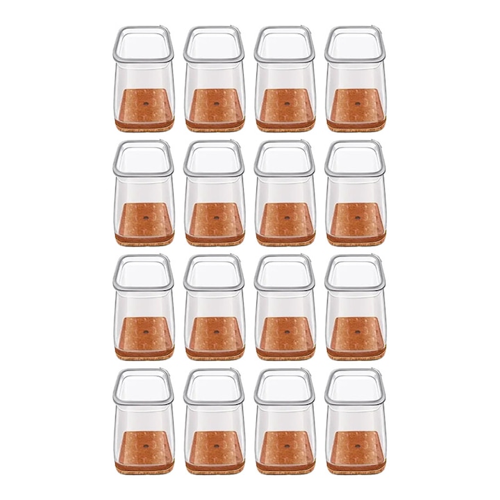 16 darabos széklábvédő készlet szilikonból és filcből, NEXTLY, karcálló, átlátszó-barna, 2,8x2,2 cm