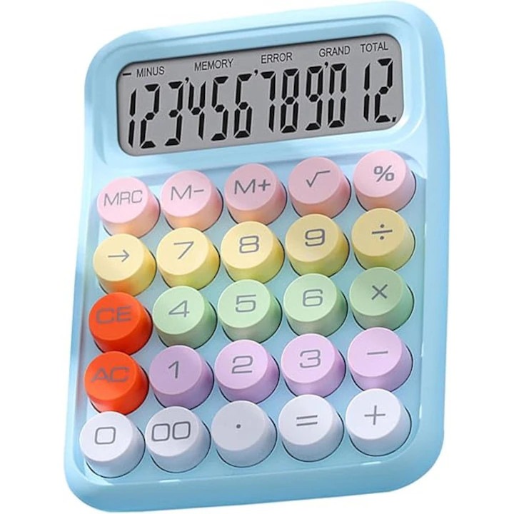 Calculator De Birou Cu Afisaj Mare Si Taste Rotunde Colorate, Design Pastel, 12 Cifre, Portabil Si Elegant Pentru Acasa Sau Birou