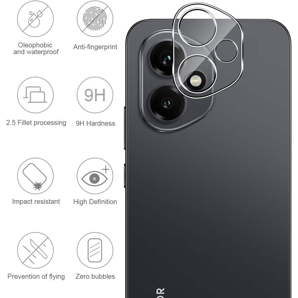 Set 2 folii protectie camera telefon, Sticla securizata 9H, Pentru Honor 400, Transparent