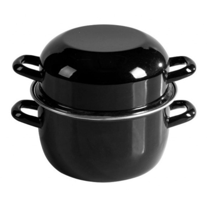 Тенджера за миди Rosberg R54525A22, Емайлирана, Капацитет 5 литра, Индукция, Размер: Ø22 сантиметра, Цвят: Черен