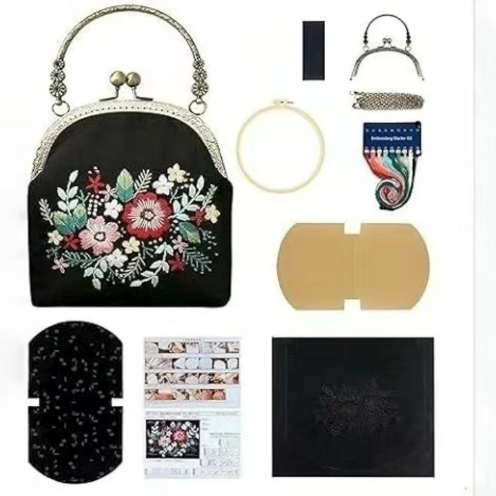 Hímzőkészlet virágokkal, bevásárlótáska, többszínű