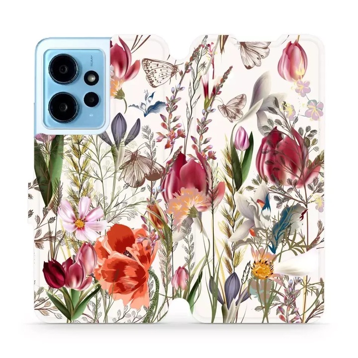 Калъф, Mobiwear - Book - MP01S за Xiaomi Redmi Note 12 4G, Букет От Цветя