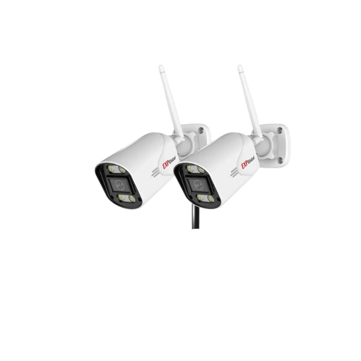 Vezeték nélküli CCTV rendszer, 2 db 3 MP-es kamera, 4 csatornás NVR, éjjellátó, vízálló, fehér