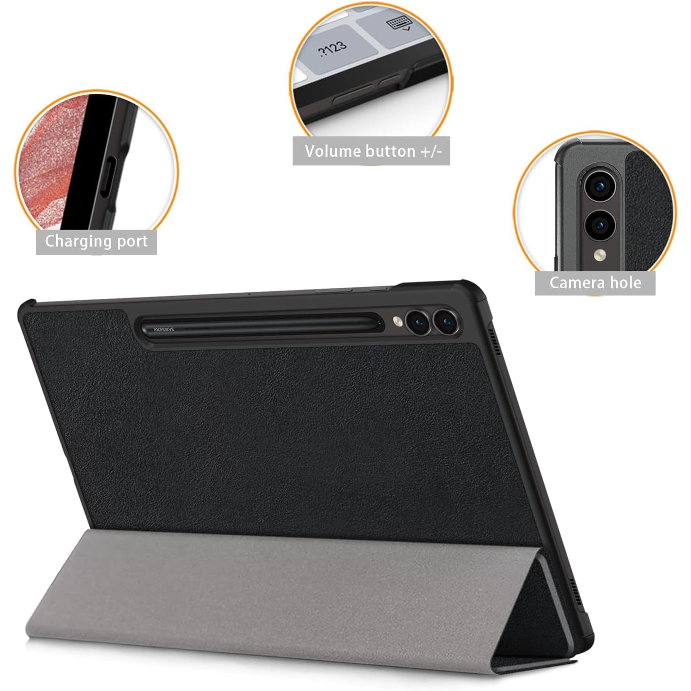 Husa tableta pentru, Samsung Galaxy Tab S9 FE+ / S9 FE Plus 12.4"(SM-X610/X616), auto functie sleep/wake tip stand, Negru