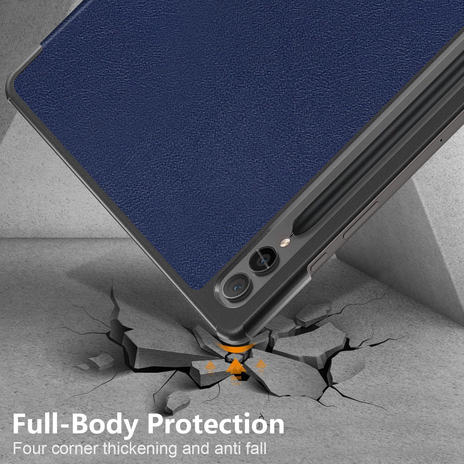 Husa tableta pentru, Samsung Galaxy Tab S9 FE+ / S9 FE Plus 12.4"(SM-X610/X616), auto functie sleep/wake tip stand, Albastru inchis