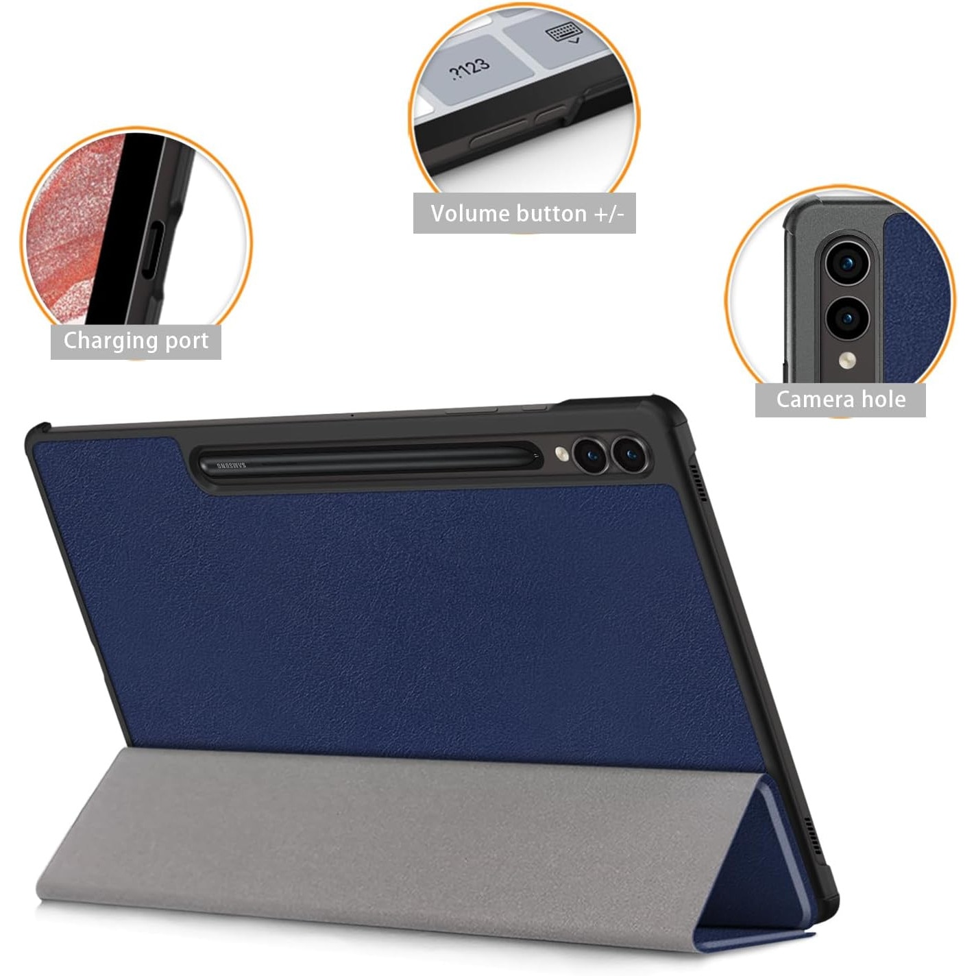 Husa tableta pentru, Samsung Galaxy Tab S9 FE+ / S9 FE Plus 12.4"(SM-X610/X616), auto functie sleep/wake tip stand, Albastru inchis