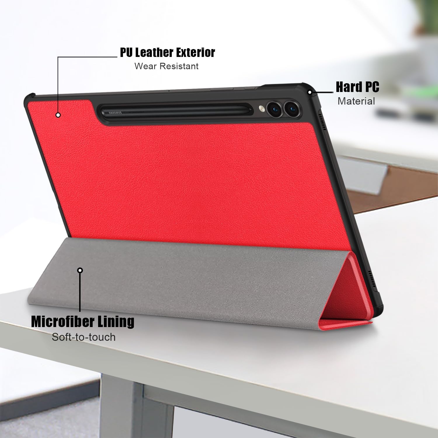 Husa tableta pentru, Samsung Galaxy Tab S9 FE+ / S9 FE Plus 12.4"(SM-X610/X616), auto functie sleep/wake tip stand, Rosu