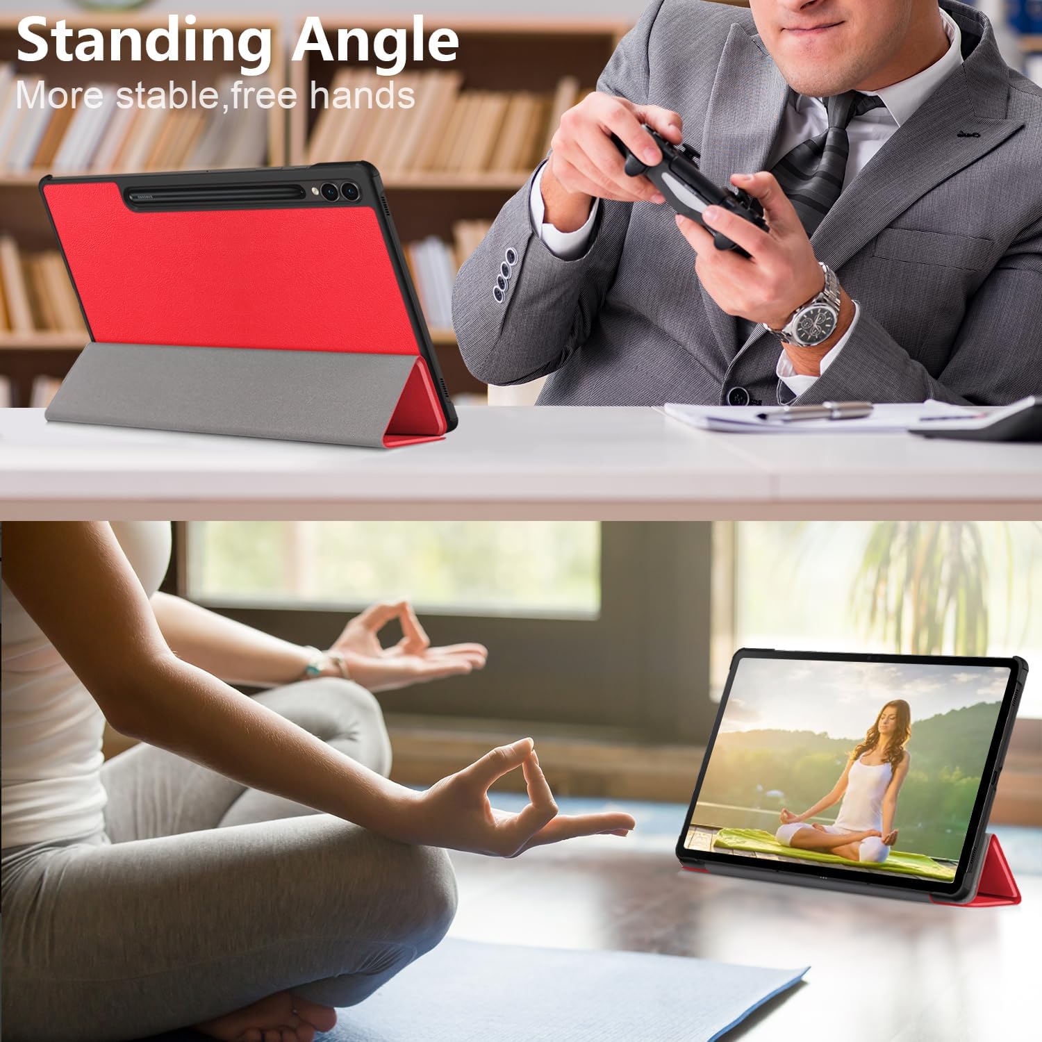 Husa tableta pentru, Samsung Galaxy Tab S9 FE+ / S9 FE Plus 12.4"(SM-X610/X616), auto functie sleep/wake tip stand, Rosu