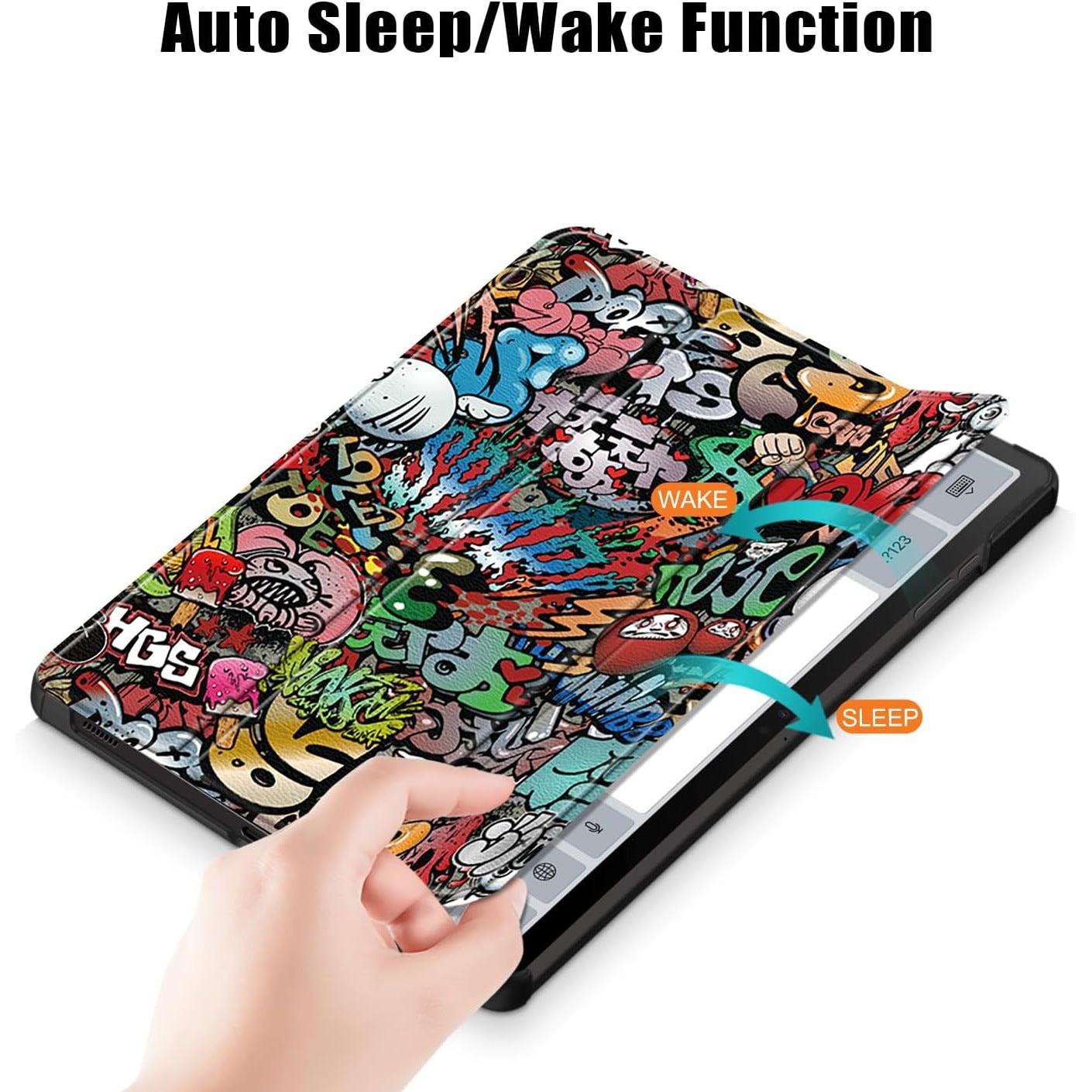 Husa tableta pentru, Samsung Galaxy Tab S9 FE+ / S9 FE Plus 12.4"(SM-X610/X616), auto functie sleep/wake tip stand, Graffiti