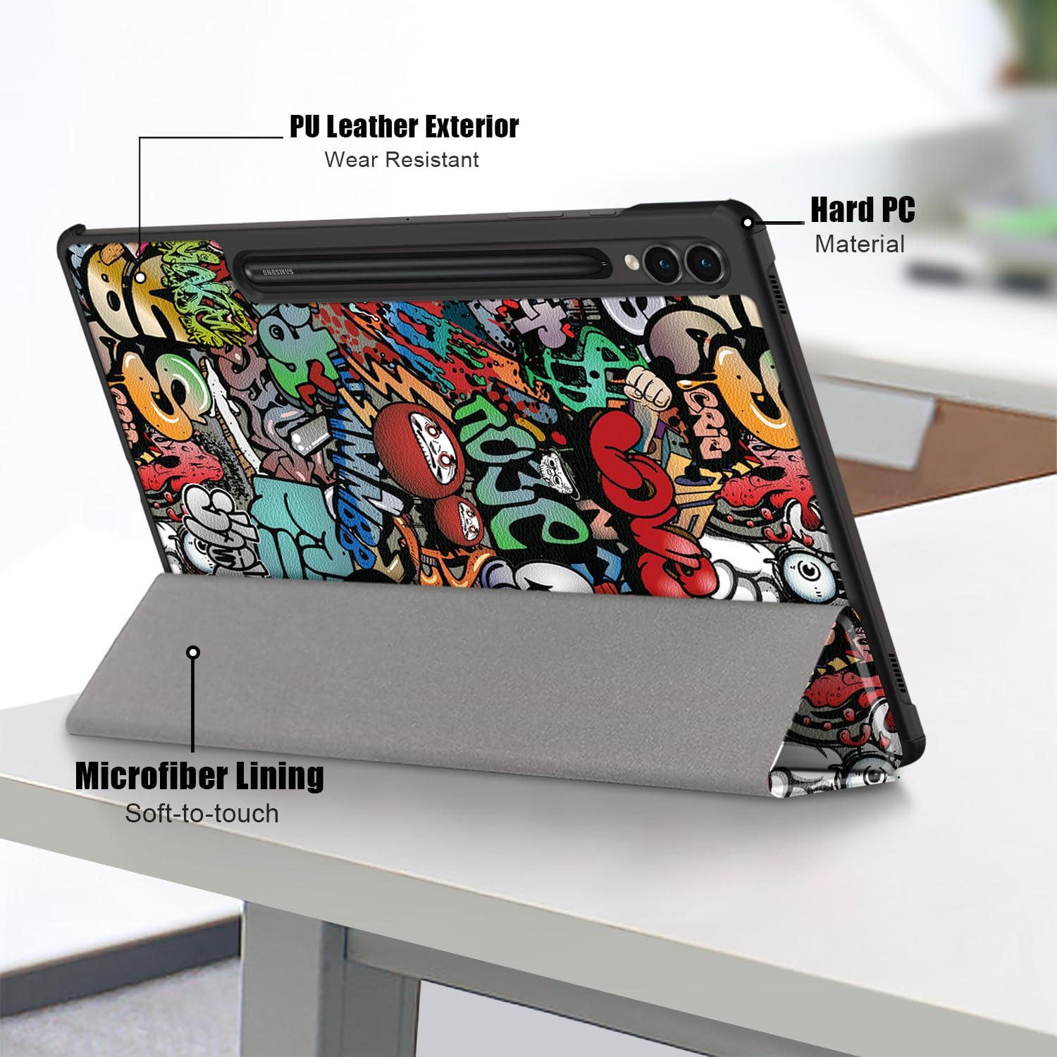 Husa tableta pentru, Samsung Galaxy Tab S9 FE+ / S9 FE Plus 12.4"(SM-X610/X616), auto functie sleep/wake tip stand, Graffiti