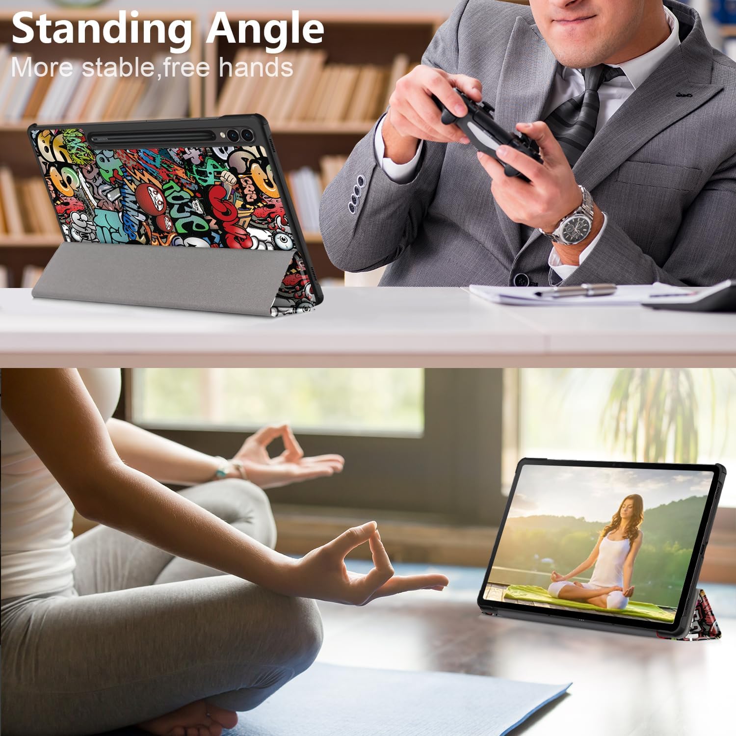 Husa tableta pentru, Samsung Galaxy Tab S9 FE+ / S9 FE Plus 12.4"(SM-X610/X616), auto functie sleep/wake tip stand, Graffiti