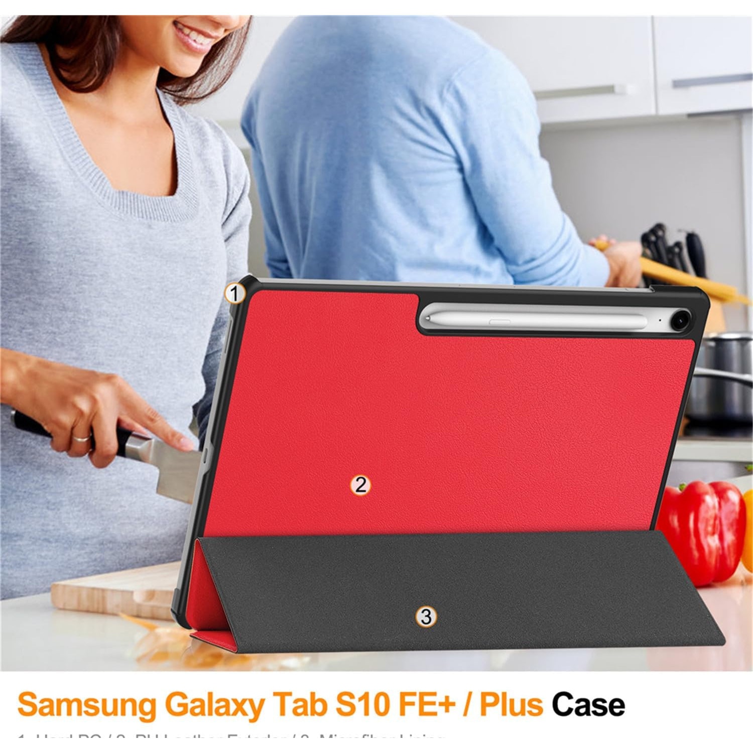 Husa tableta pentru, Samsung Galaxy Tab S10 FE+ 13.1 Inch 2025(SM-X620 / X626 ), auto functie sleep/wake tip stand, Rosu