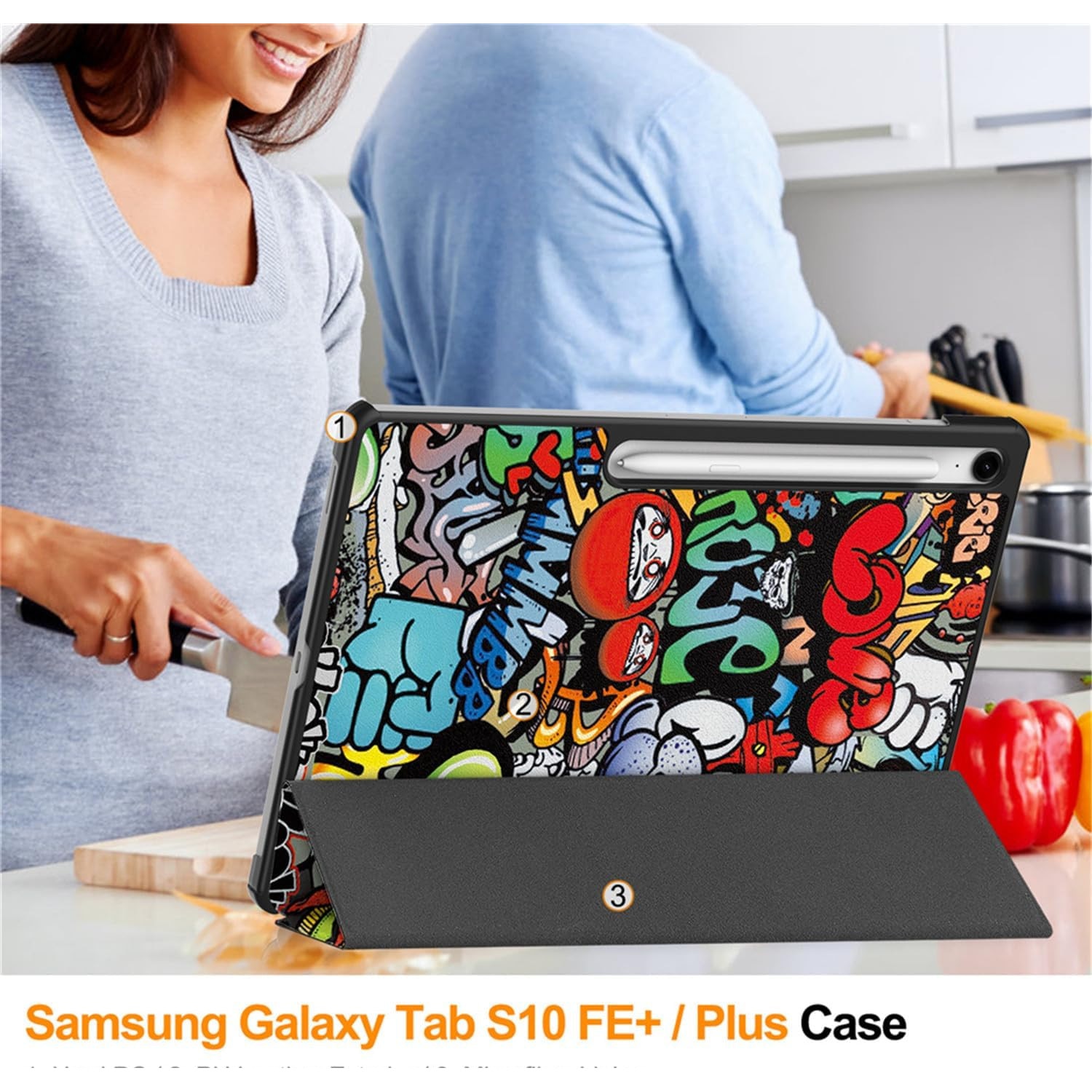 Husa tableta pentru, Samsung Galaxy Tab S10 FE+ 13.1 Inch 2025(SM-X620 / X626 ), auto functie sleep/wake tip stand, Graffiti