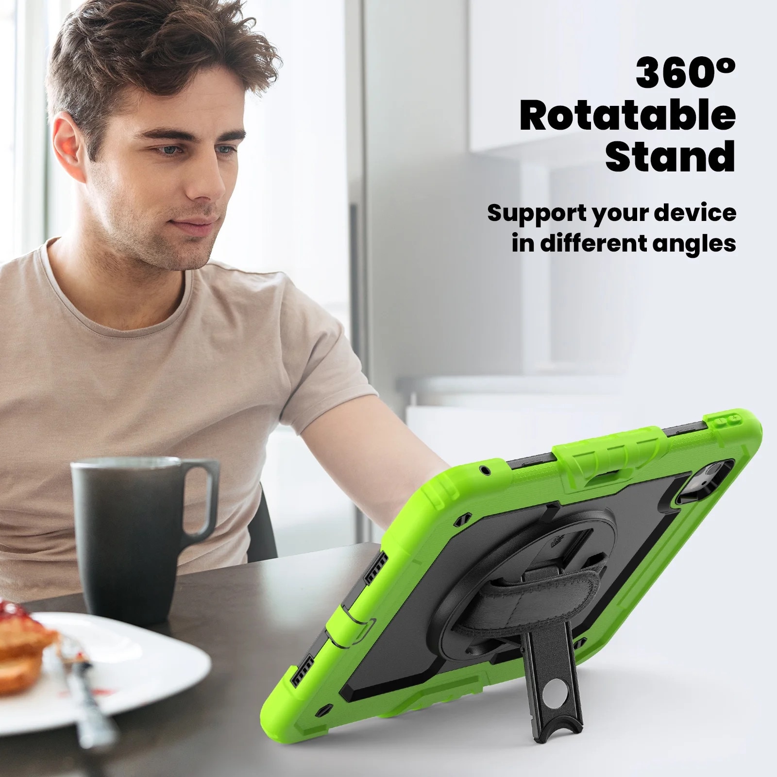 Husa tableta compatibila iPad Pro 11 / iPad Air 4 5 (10.9 inch), protectie 3 in 1 Silicon + PC, Verde-Negru, rotativa