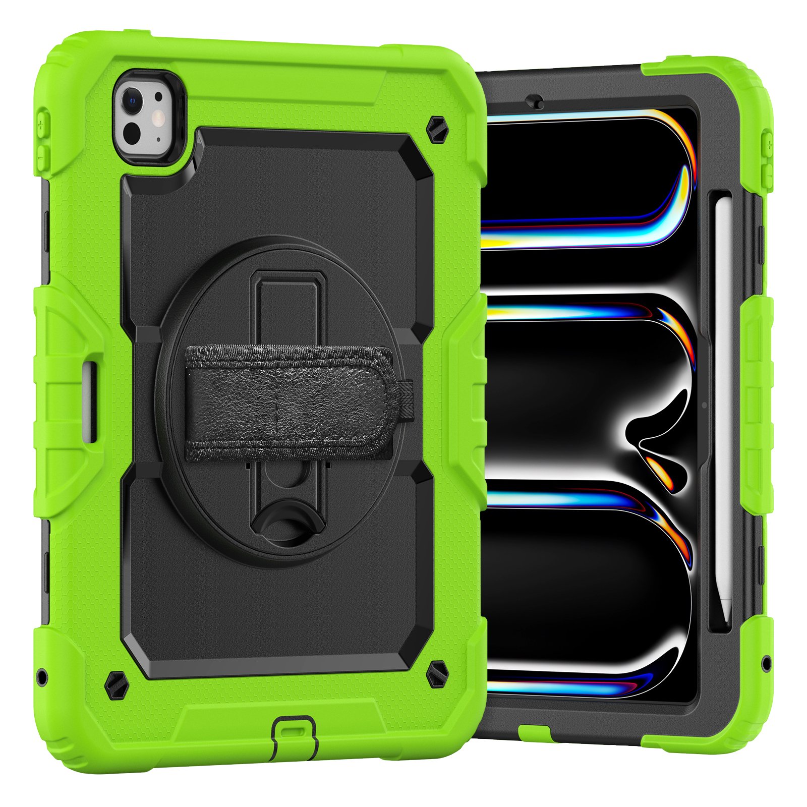 Husa tableta compatibila iPad Pro 11 / iPad Air 4 5 (10.9 inch), protectie 3 in 1 Silicon + PC, Verde-Negru, rotativa