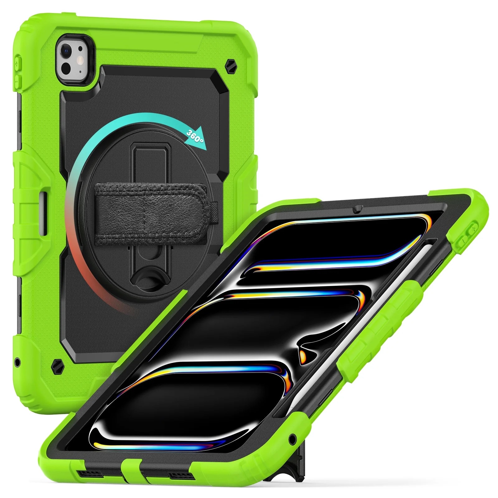 Husa tableta compatibila iPad Pro 11 / iPad Air 4 5 (10.9 inch), protectie 3 in 1 Silicon + PC, Verde-Negru, rotativa