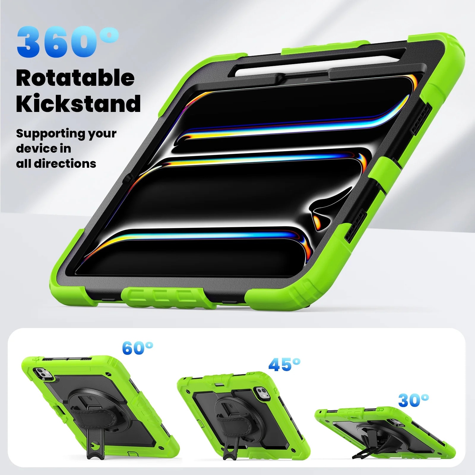 Husa tableta compatibila iPad Pro 11 / iPad Air 4 5 (10.9 inch), protectie 3 in 1 Silicon + PC, Verde-Negru, rotativa