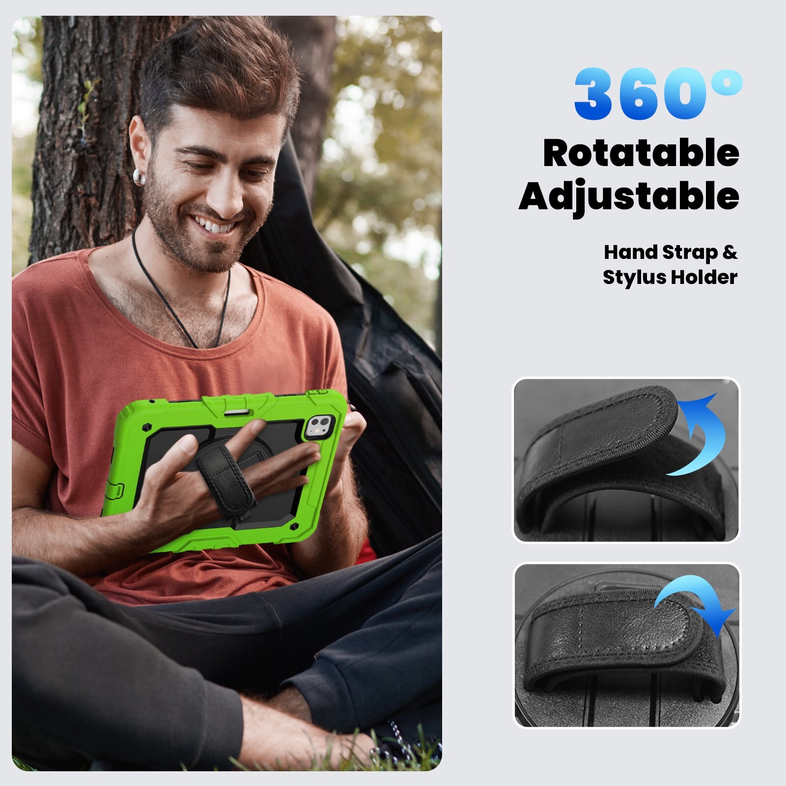 Husa tableta compatibila iPad Pro 11 / iPad Air 4 5 (10.9 inch), protectie 3 in 1 Silicon + PC, Verde-Negru, rotativa