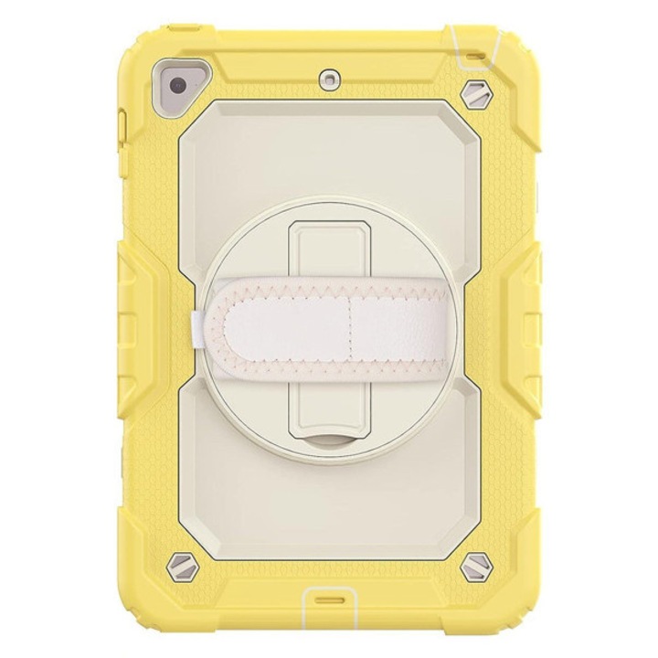 Husa de protectie 360° iPad 9.7” 2017/2018, galben/alb, rezistenta la socuri, cu suport rotativ si curea