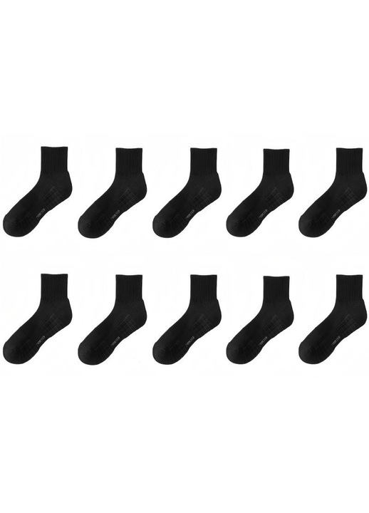 Set de 10 perechi sosete barbati, Omelivon®, bumbac, elastic, respirabil, negru pur, marime 39-43 EU