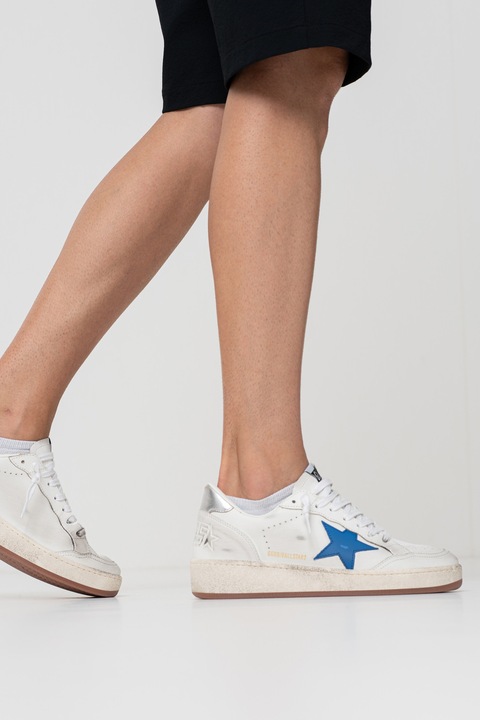 GOLDEN GOOSE, Кожени спортни обувки Ballstar 2 със захабен ефект, Бял
