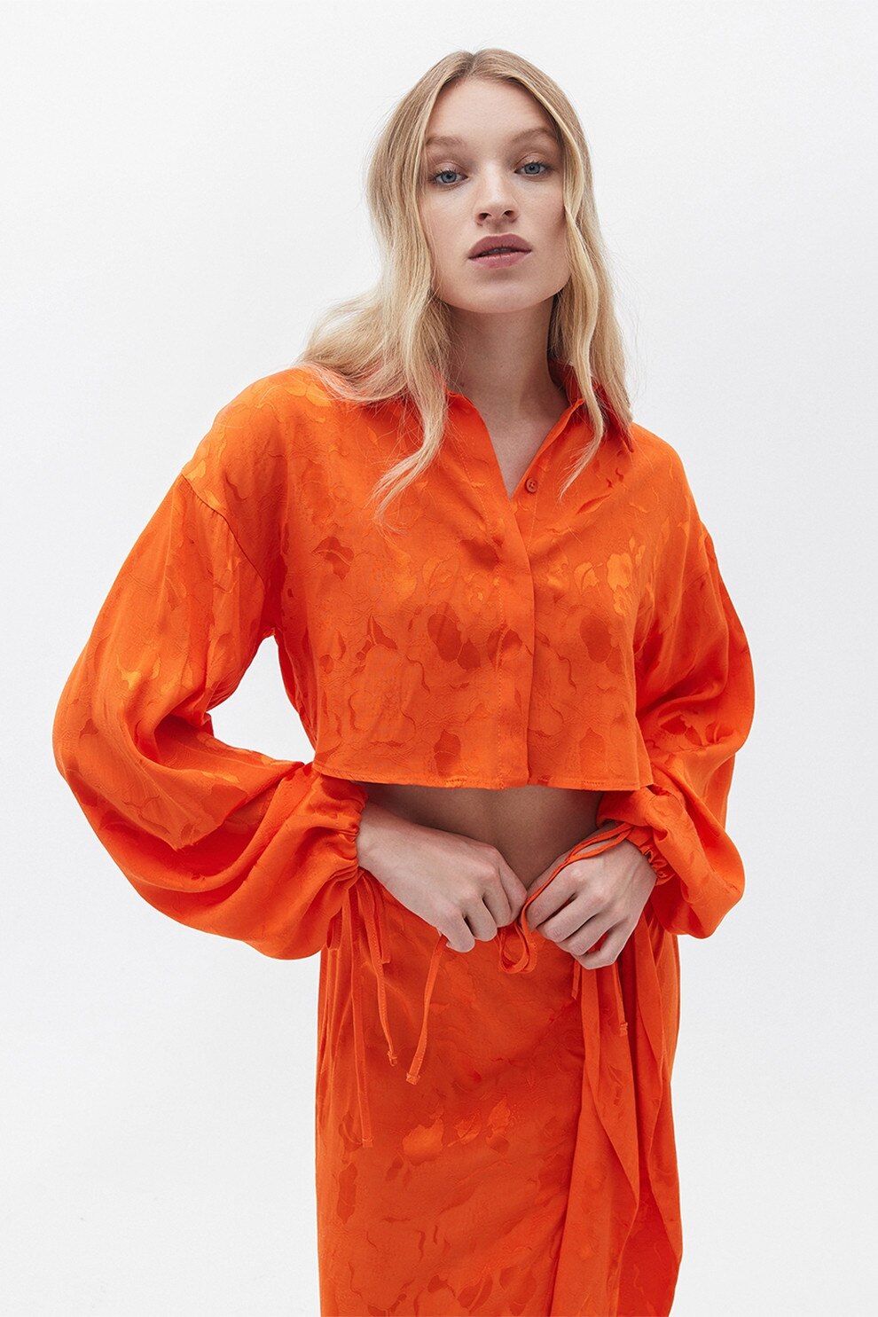 OXXO, Camasa crop cu maneci cazute, Portocaliu mandarina, XL