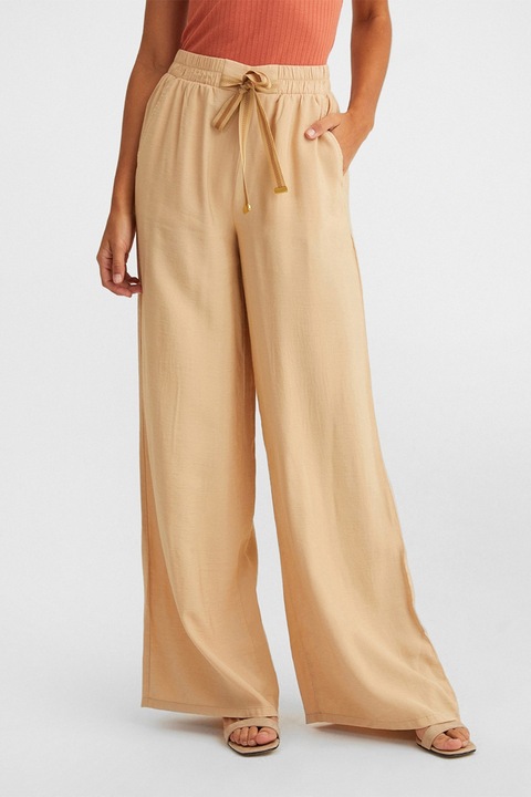 OXXO, Pantaloni evazati cu talie inalta cu snur in talie, Bej deschis, 2XS