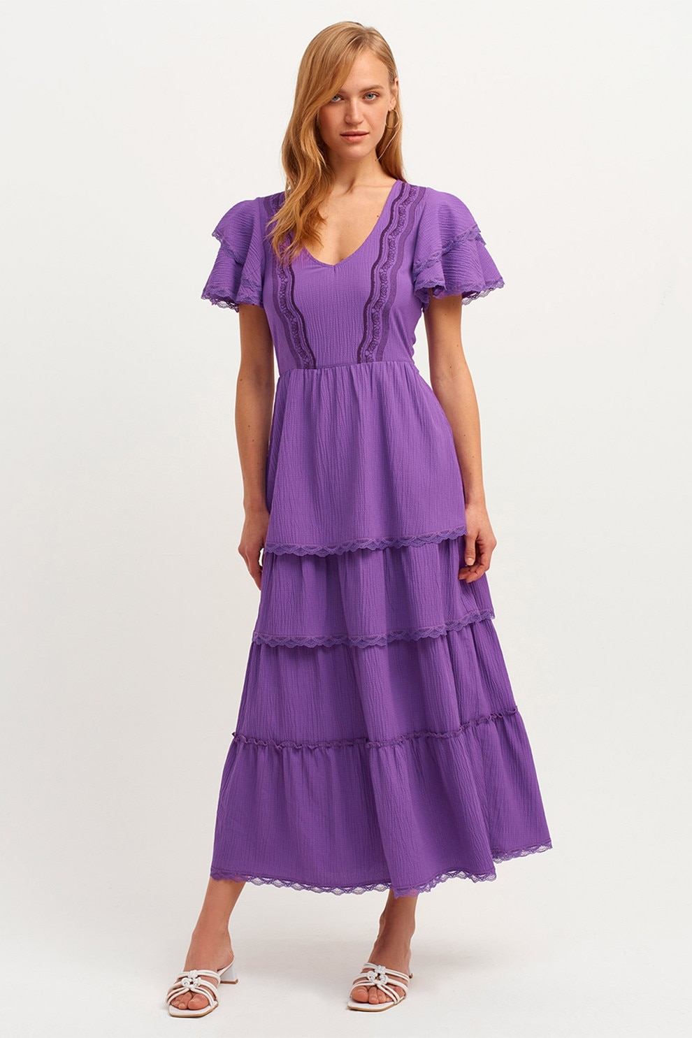 OXXO, Rochie lunga stratificata, Violet, S