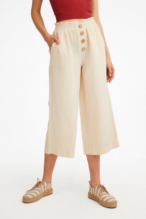 OXXO, Pantaloni din amestec de in cu croiala ampla, Crem, 26