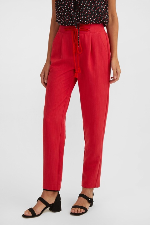 OXXO, Pantaloni crop cu talie inalta si snur de ajustare, Coral