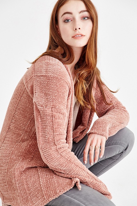 OXXO, Cardigan tricotat cu maneci lungi, Rosu deschis