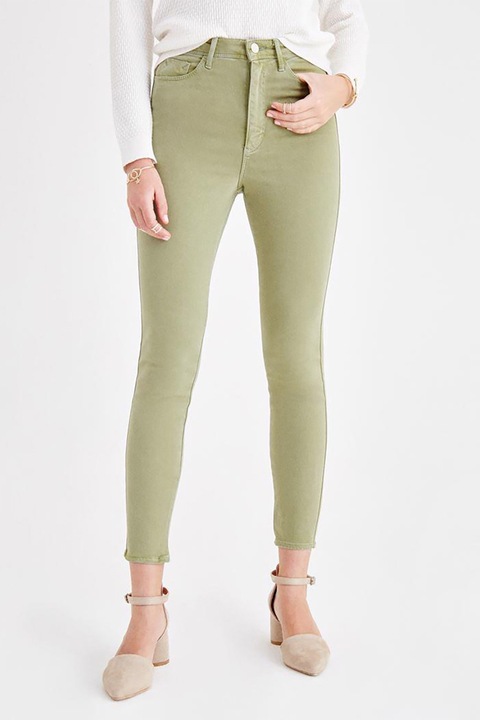 OXXO, Pantaloni skinny din amestec de modal cu talie inalta, Verde fistic